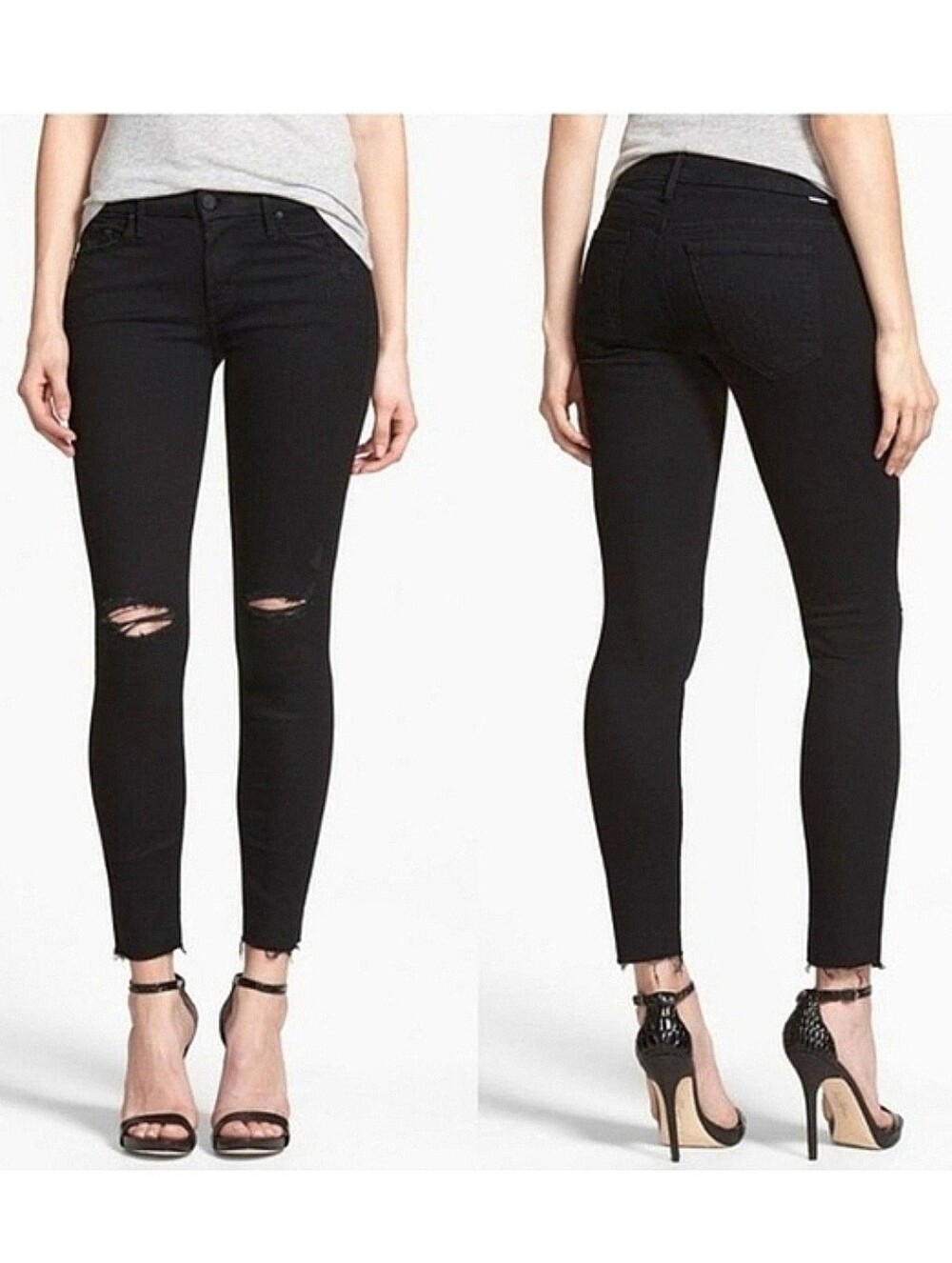 MOTHER Looker Ankle Fray Jeans Guilty as Sin Black Denim Size 32